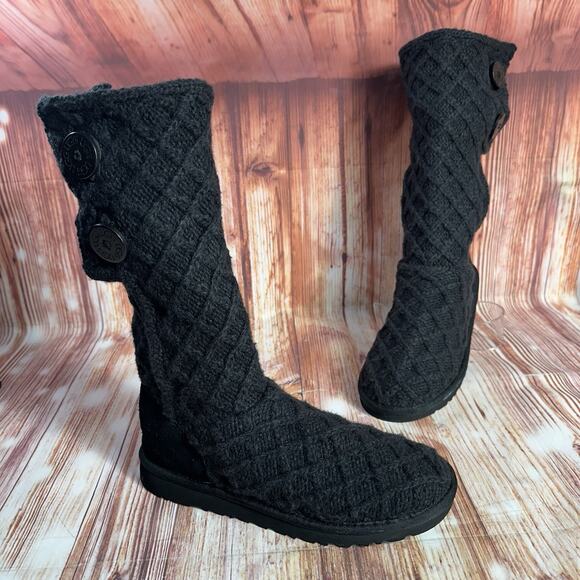 UGG Australia Shoes - Ugg LATTICE CARDY Size 6 Black Cable Knit Sweater Tall Knee High Boots Shoes